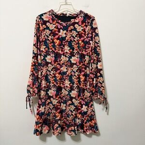 BCBGeneration Velvet Sheath Dress 10 Retro Floral Tie Cuff Party Short Boho NEW‎